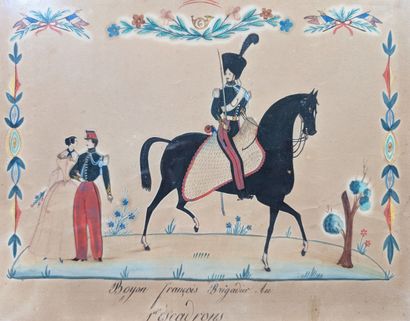ART POPULAIRE
Trois œuvres sur le thème militaire,...