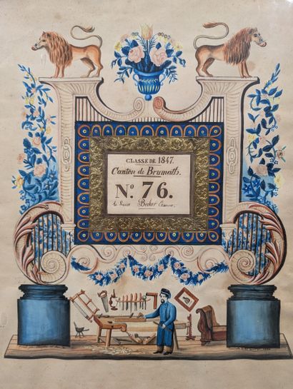 ART POPULAIRE
Trois œuvres sur le thème militaire,...