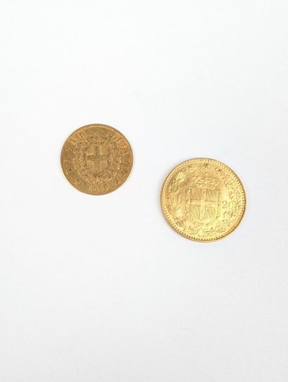 Deux pièces en or :
- Une pièce de 20 lires...
