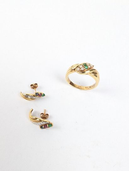 Parure en or jaune 750 ‰ sertie de diamants,...