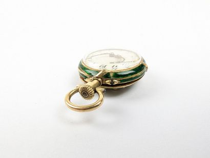 Montre de col en or jaune 750 ‰ boîtier émaillé...