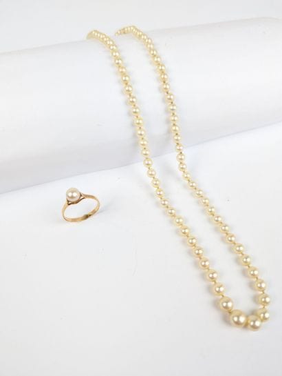 Parure en or rose 750 ‰ et perles de culture...