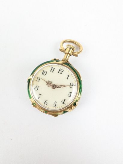Montre de col en or jaune 750 ‰ boîtier émaillé...