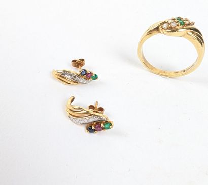 Parure en or jaune 750 ‰ sertie de diamants,...