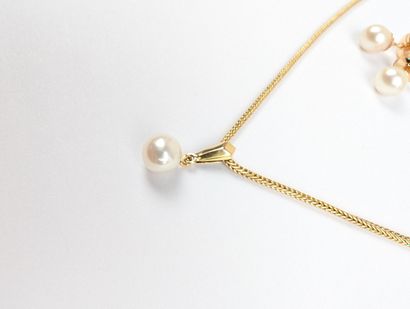 Parure en or jaune 750 ‰ ornée de perles...