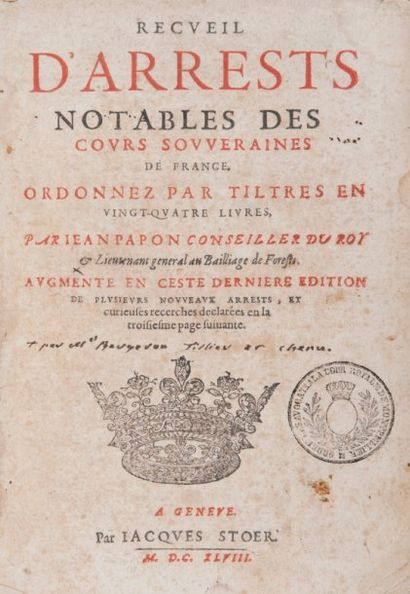 PAPON (Jean)
Recueil d'arrêsts notables des...