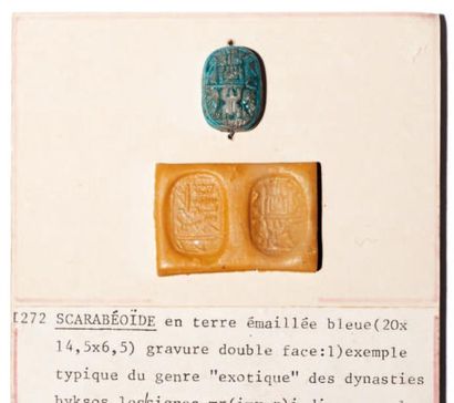 Scaraboïde Faïence émaillée. Art égypto-phénicien....