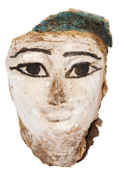 Masque de sarcophage Bois stuqué et peint...