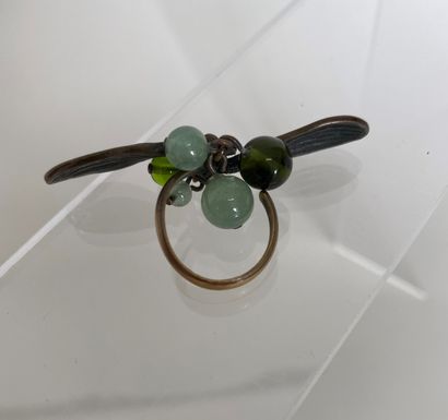 DIOR Open ring mistletoe leaves in patinated...