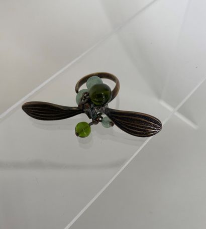DIOR Open ring mistletoe leaves in patinated...