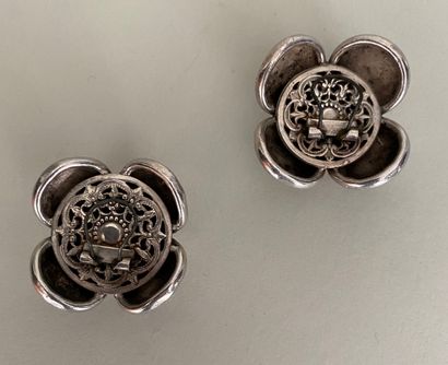 Attributed to CHANEL Pair of silver plated...