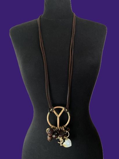 YVES SAINT LAURENT Tan leather lace necklace...