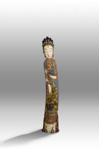 CHINE
Grand sujet en ivoire polychrome représentant...