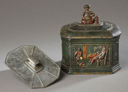 Octagonal lead tobacco jar. The body of the...
