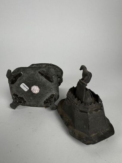 An octagonal pewter tobacco jar, also resting...