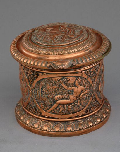 Tobacco jar, made of repoussé copper, adorned...