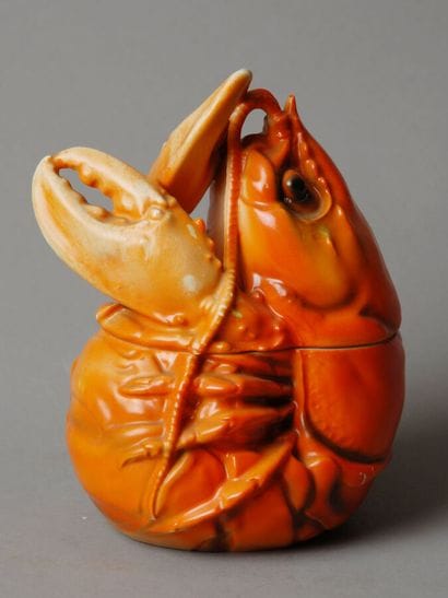 An unusual lobster-shaped tobacco jar with...