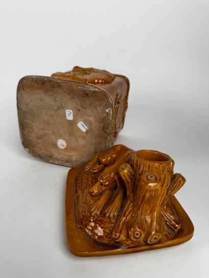 Large rectangular tobacco jar, made of red...