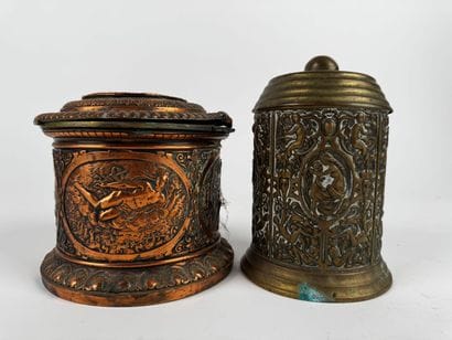 Tobacco jar, made of repoussé copper, adorned...