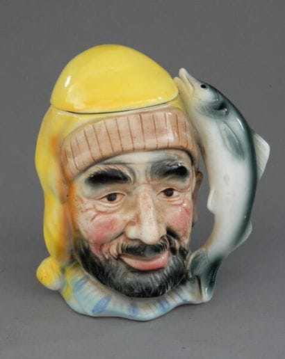 Tobacco jar. Bearded sailor’s head with a...