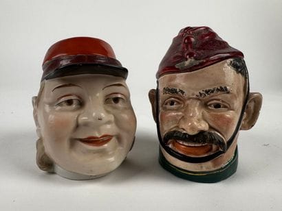 Tobacco jars 
One depicts the head of a mustachioed,...