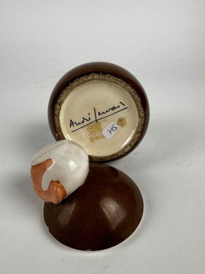 Satirical tobacco jar. Fine polychrome earthenware,...