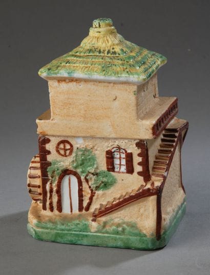 Small rectangular bisque porcelain pot, painted...