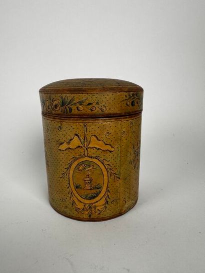 Boiled cardboard box. The floral design around...