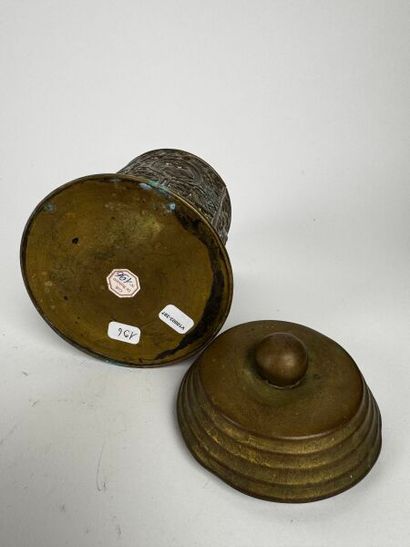 Tobacco jar, made of repoussé copper, adorned...