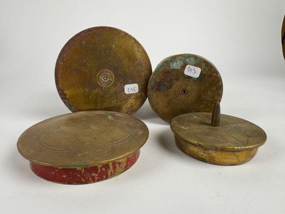 Two engraved brass pots, handcrafted in the...