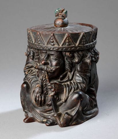 A truly remarkable and rare tobacco jar depicting...