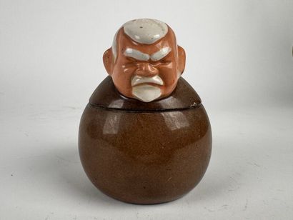 Satirical tobacco jar. Fine polychrome earthenware,...