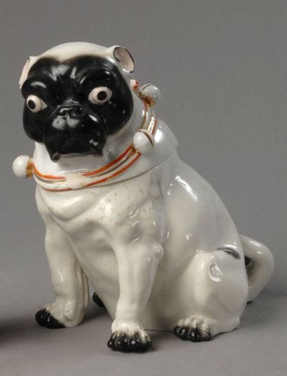 Tobacco jar.
Glazed porcelain pug - Saxony...