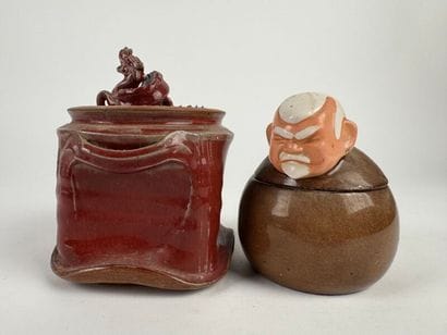 Satirical tobacco jar. Fine polychrome earthenware,...