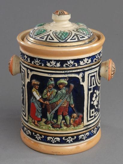 Large tobacco jar, German-made, modeled after...