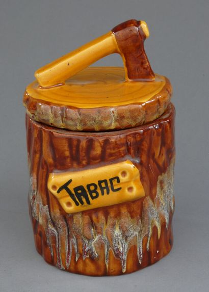 Cylindrical tobacco jars made of reddish-brown...