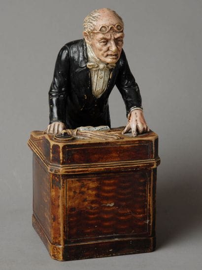 Composite tobacco jar, with a patina of use,...