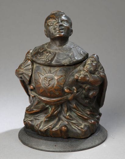 A vase depicting a haughty Chinese nobleman,...