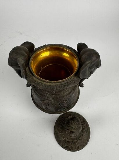 Tobacco jar.
Bronze, gilded on the inside,...