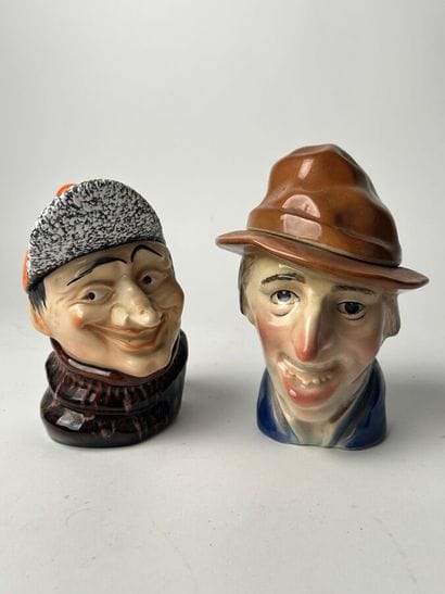 Two tobacco jars
Caricature-style slip-decorated...