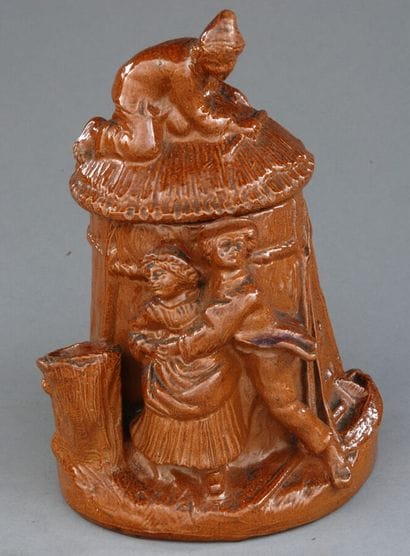 Tobacco Jar
19th-century Beauvais stoneware:
Lovers...