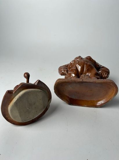 Glazed stoneware tobacco jar in the shape...