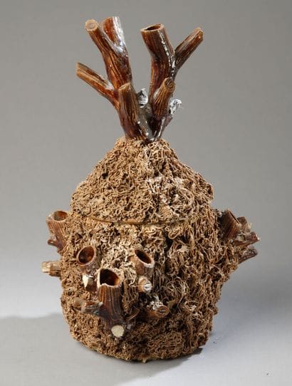 Large painted and glazed stoneware tobacco...