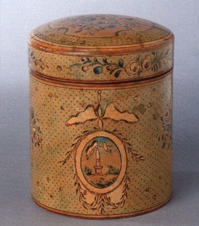 Boiled cardboard box. The floral design around...