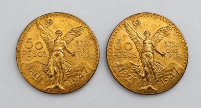 Deux pièces de 50 pesos or 1947
