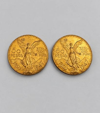Deux pièces de 50 pesos or 1947