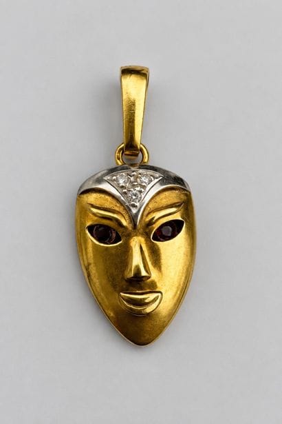 Pendentif-masque vénitien or 18k, rubis et...