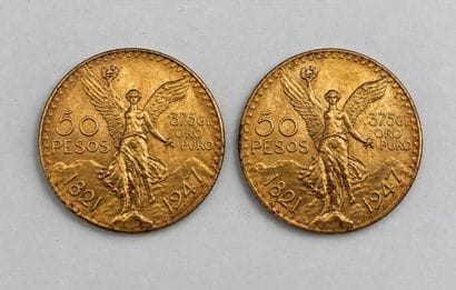 Deux pièces de 50 pesos or 1947
