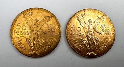 Deux pièces de 50 pesos or 1947