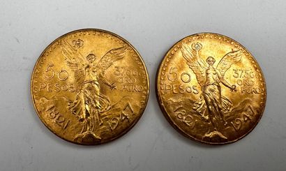 Deux pièces de 50 pesos or 1947